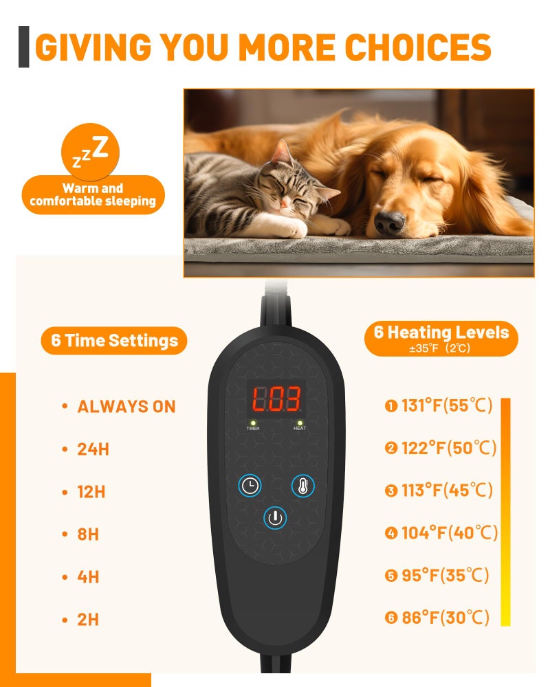 PETNF Pet Heating Pad Temperature Adjustment Dog Anti-bite Puppy with Timer Indoor Waterproof Pet Warming Electric Heated Bed Mat Dog - Image 4